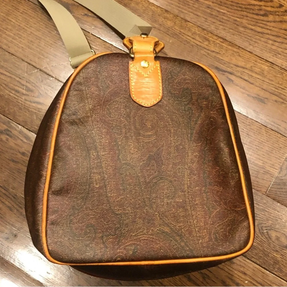 ETRO MILANO Paisley Coated Canvas Vachetta Leather Boston Shoulder Weekend Bag